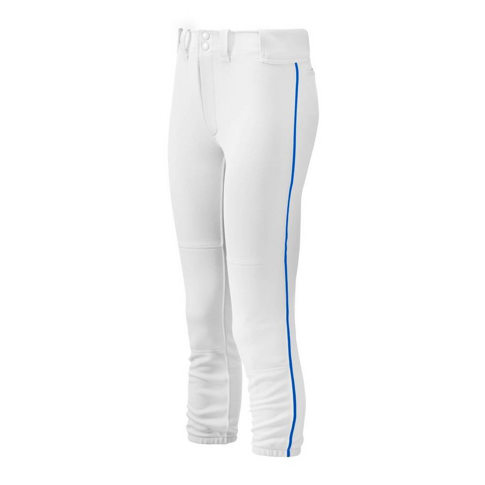 Nohavice Mizuno Belted Piped Softball Damske Biele / Kráľovská Modrá | 7432018-SU