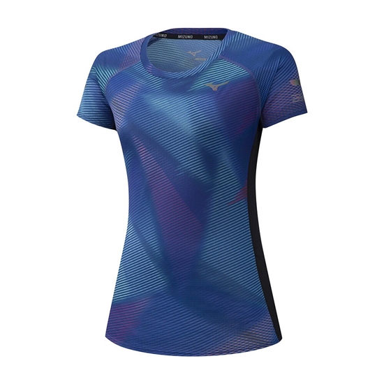 T shirts Mizuno Aero Graphic Running Damske Modre | 5460723-QP