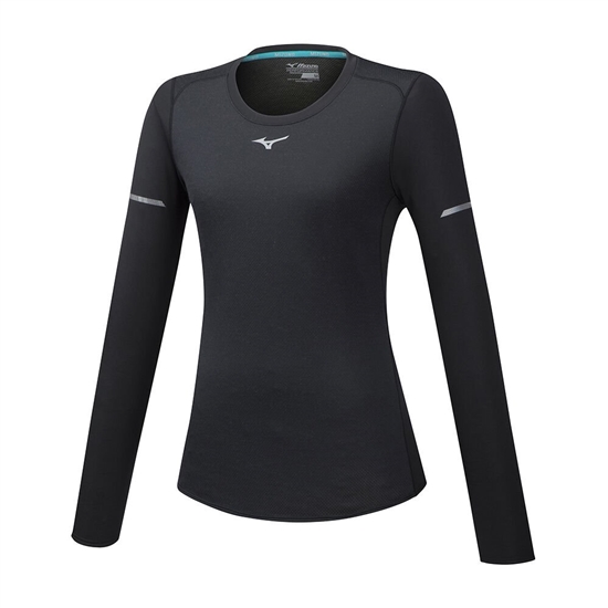 T shirts Mizuno BT Mesh LS Running Damske Čierne | 3597628-IP